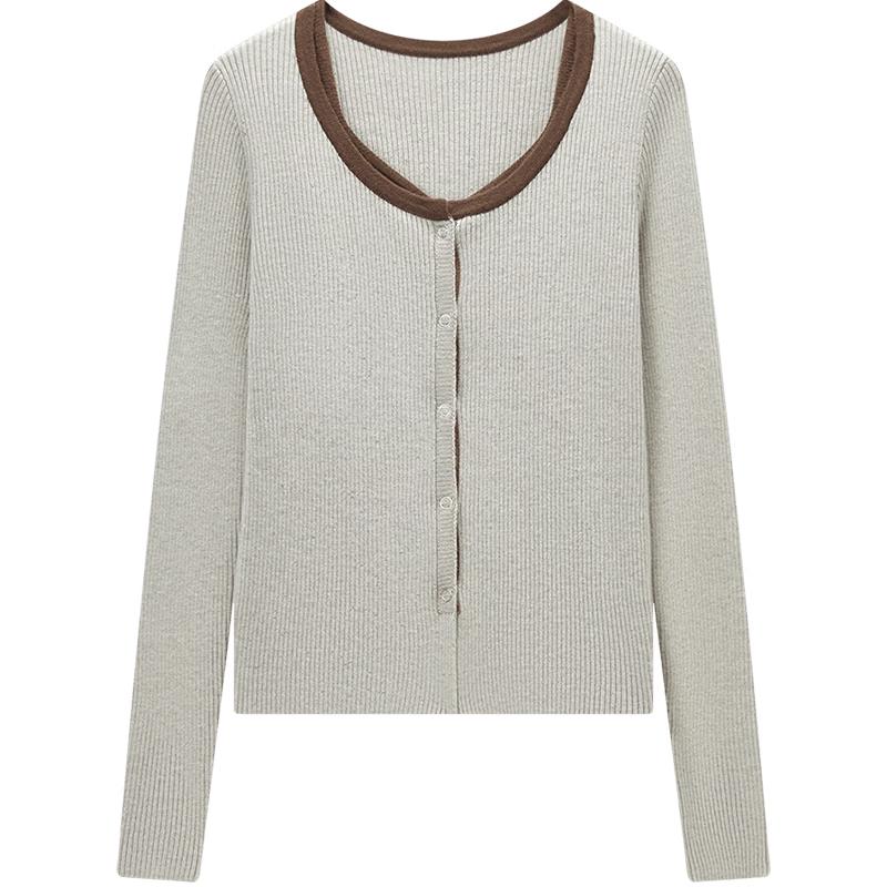 Women s Faux Two-Piece Knit Long Sleeve Top L