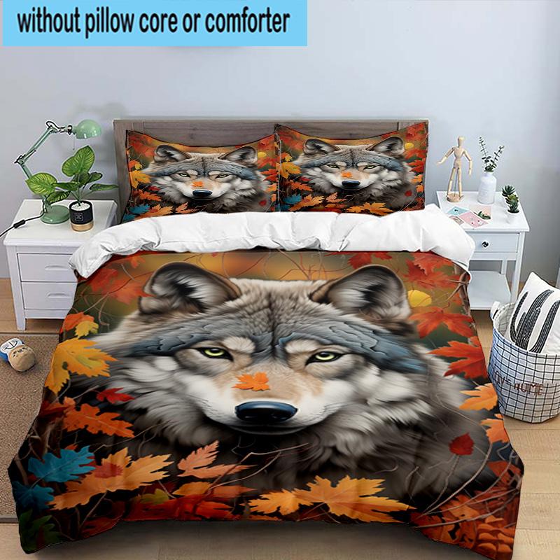 Wolf Pack Majesty 3pcs Bedding,Including 1pc Duvet Cover And 2pcs Pillowcases Perfect for Christmas,Ideal for Bedroom, Dormitory
