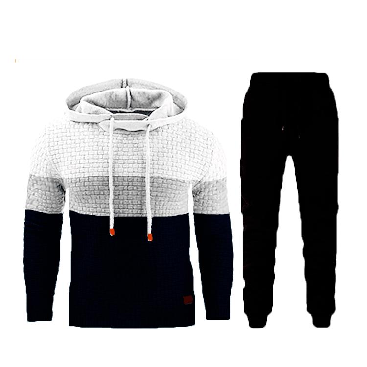 Men s European & American Jacquard Warm Hoodie Sweatshirt Set - Autumn/Winter 3XL