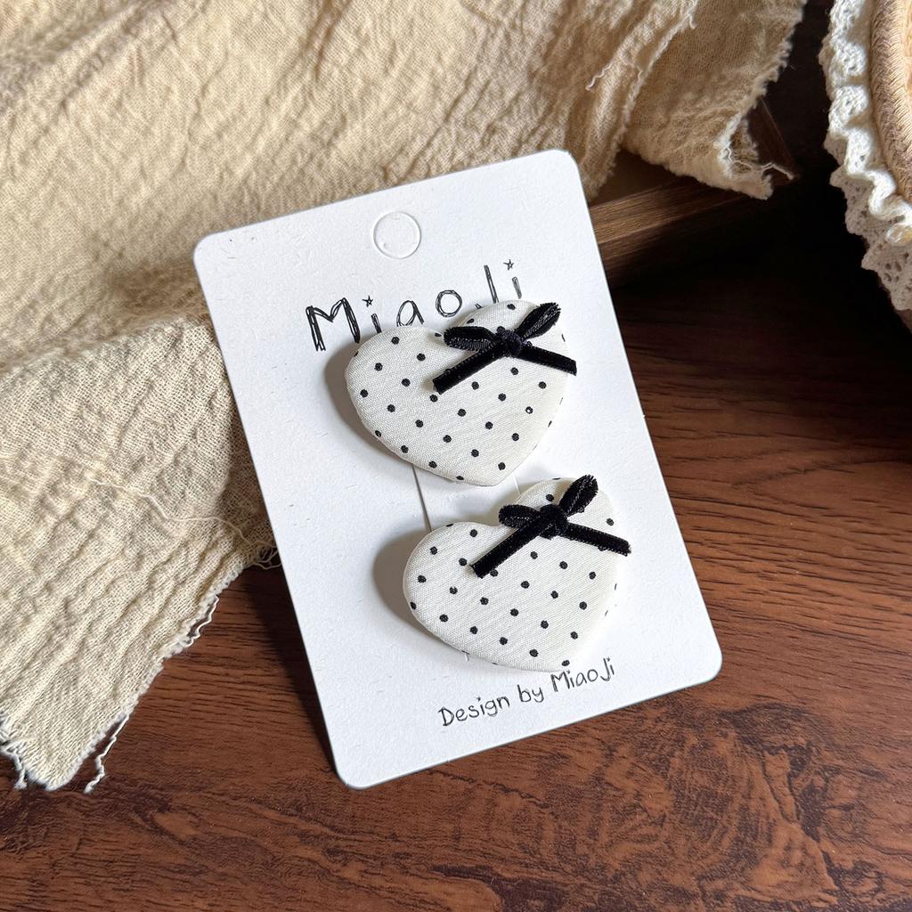 2pcs Polka Dots Love Hairpin Bow Hair Band Baby Side Bangs Korean New Girl Black and White Clip Broken Hairpin