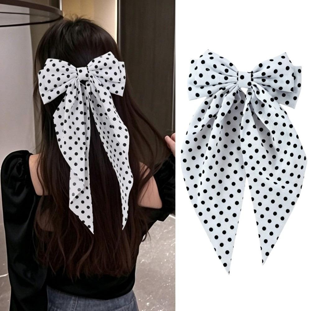 Floating Ribbon Polka Dot Hair Clip Barrette Hair Accessories Back of Head Styling