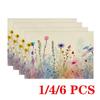 4/6pcs Rectangular Placemats - 12X18 Inches Wildflower Bouquet Watercolor Placemats with 2D Element Pattern Design