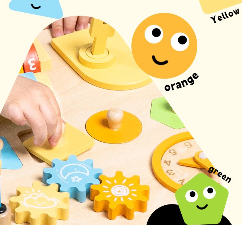 New Wooden Multifunctional Busy Board: Children's Educational Toy with Bead Maze, Gear, Alarm Clock, and Inlay Board.