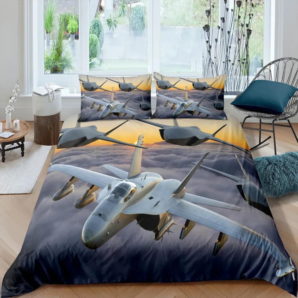 Airplane Fighter Flying Fighter Jet Comfortable Duvet Cover Pillowcase Bedding Set Children Bedroom Decoration Home Textile