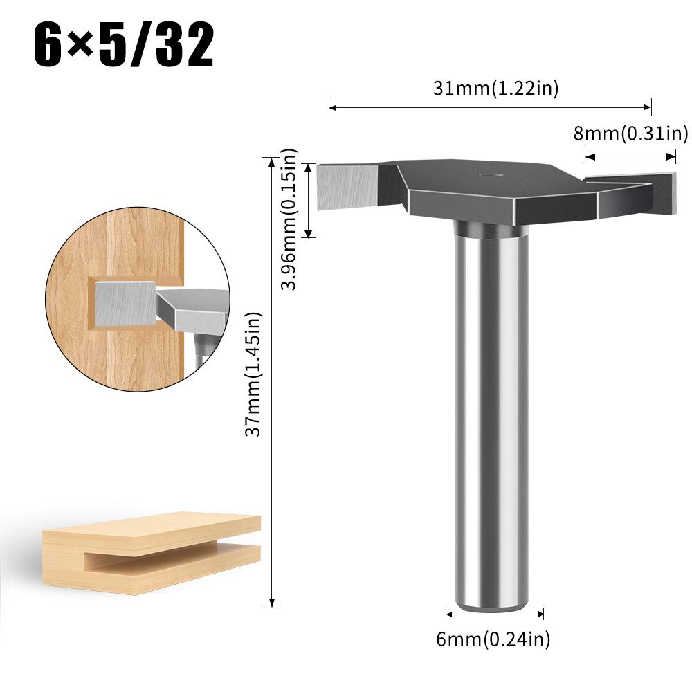 6 Handle 12 Handle T-Shaped Knife Slotted Knife Alloy Slotting Cutter Head Woodworking Milling Cutter Tungsten Steel Cutter Head Woodworking Knife
