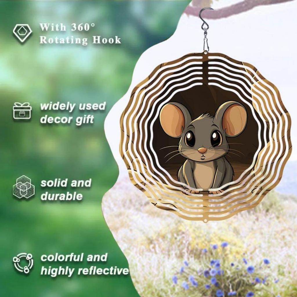Large 2D Metal Wind Spinner with Mouse Design Kinetic Wind Catcher Outdoor Garden Decor Rotating Wind Chime for Yard Patio Gift