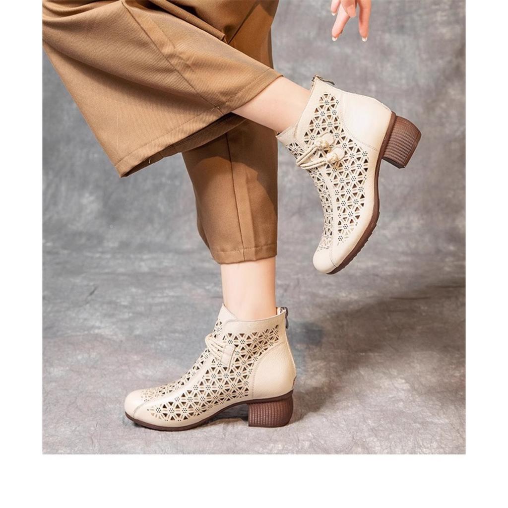 Hollow Out, Thick Heel, Short Boots, Martin Boots, High Heels, Round Toe Shoes, Cool Boots, Thick Heel Sandals