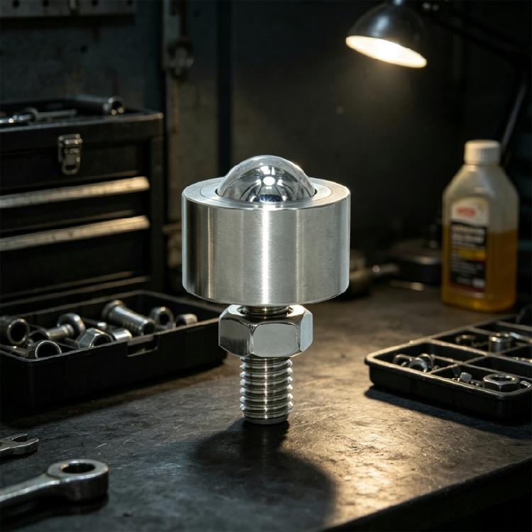 Ball Transfer Unit with Steel Body, Mount Collar and Base Post for Material Guidance and Fixture Base Tasks Use