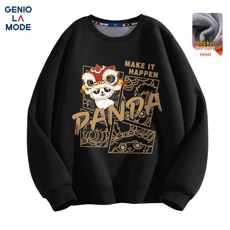 GENIOLAMODE Men's Chinese Trend Panda Fleece Lined Crewneck Sweatshirt