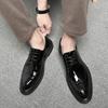 New Luxury Men White Brogue Lace Up Patent Leather Loafers Male Casual Moccasins Oxfords Driving Shoes Wedding Party Prom Flats