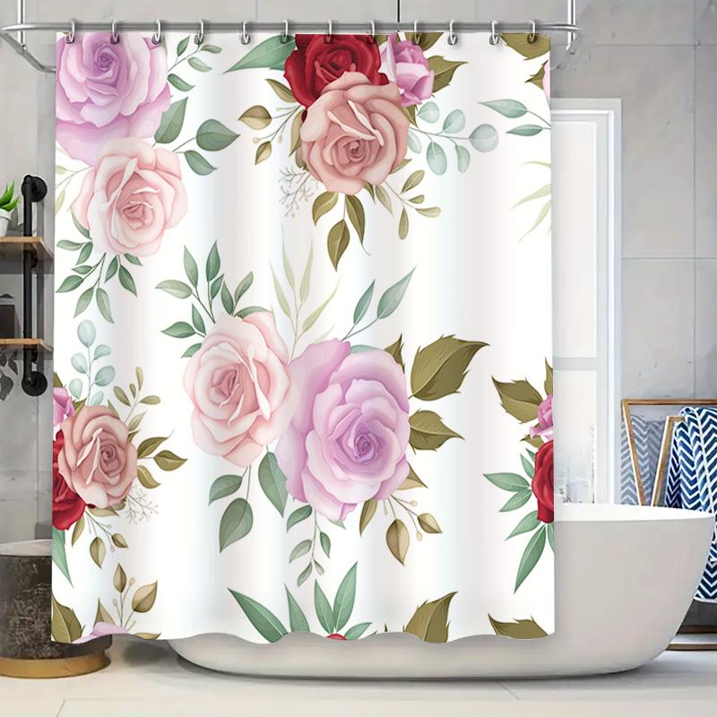 

Floral Pattern Shower Curtain Pink Red Roses Design For Bathroom Decorations In Various Sizes W60H190(CM)-1 Pcs