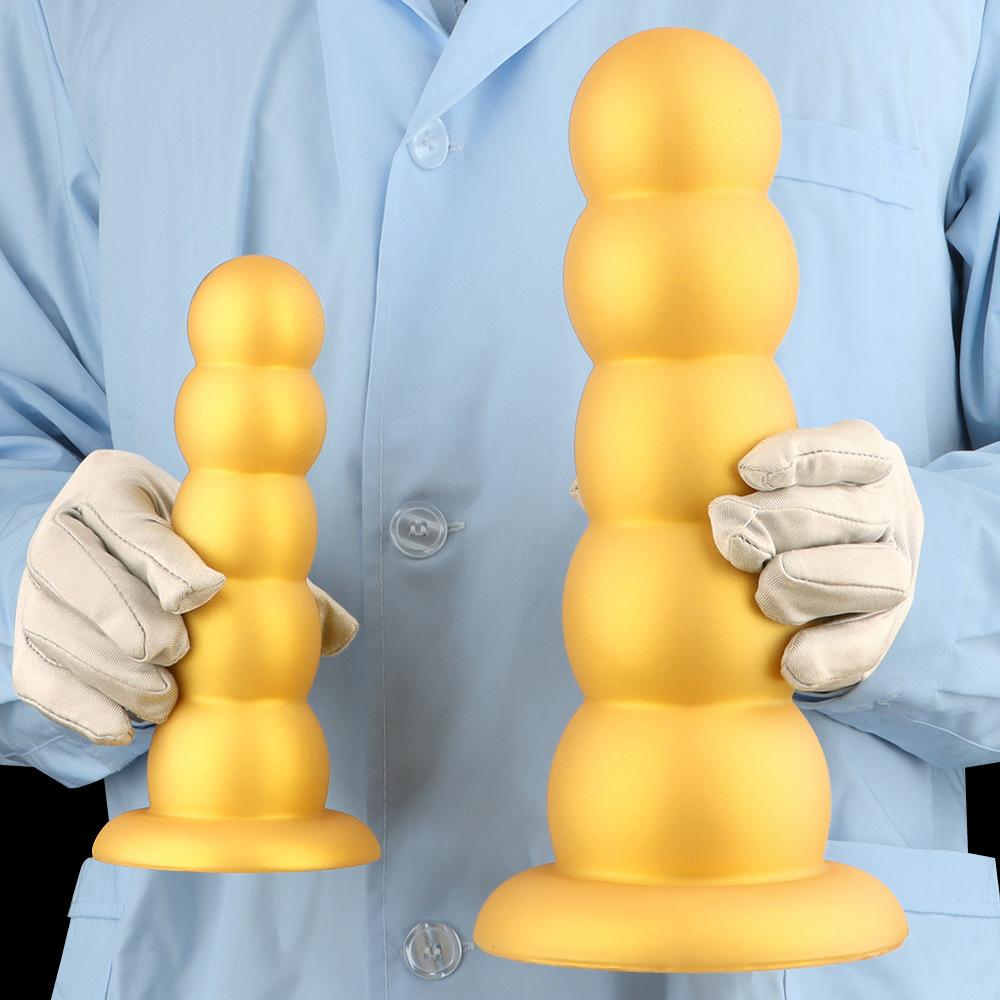 Gold Silicone Soft Bead Anal Plug Extra Large 5-Bead Dilator for Men & Women Prostate Massager Butt Plug Dildo Adult Sex Toy