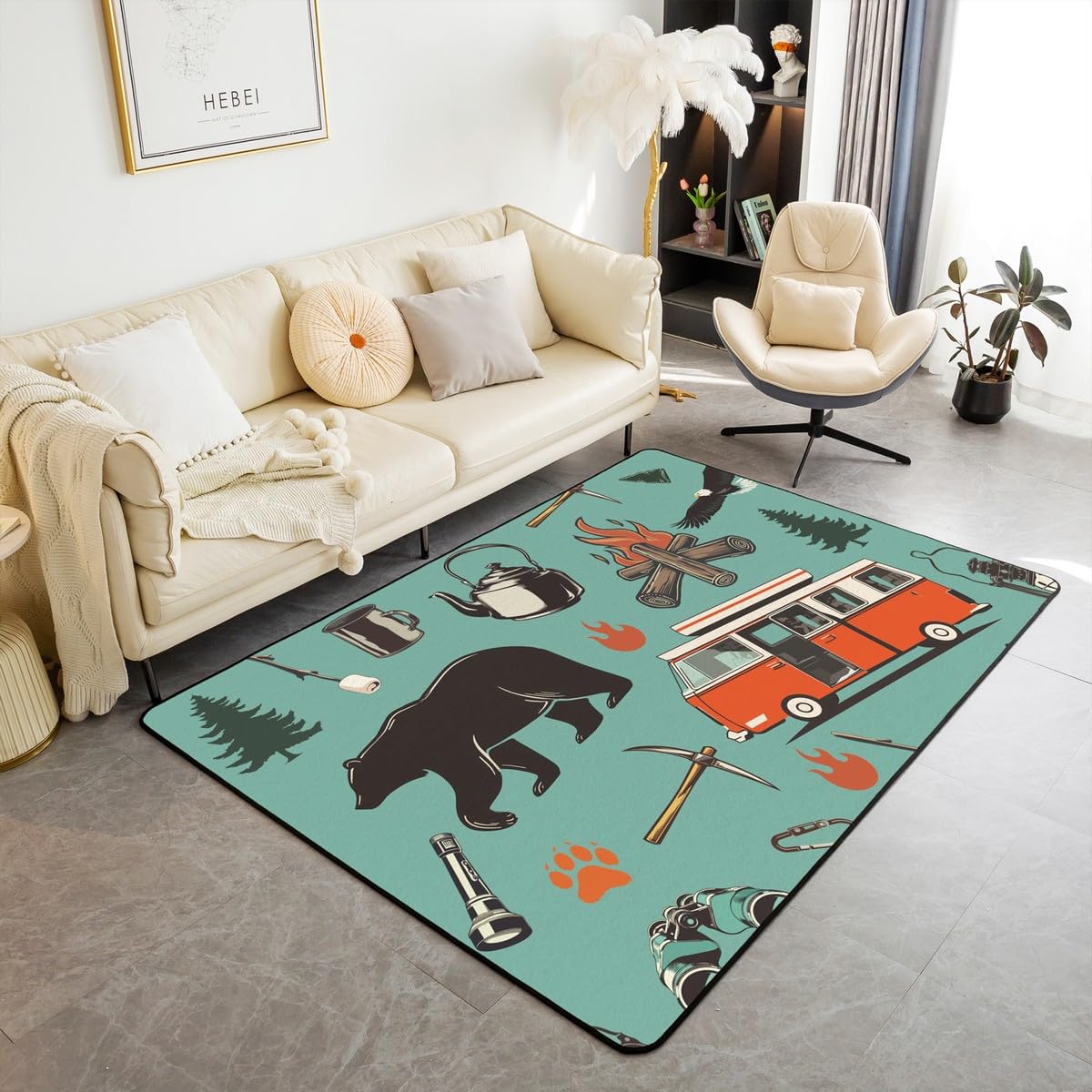 

Lake House Decor Area Rug for Lake Lovers, Rustic Farmhouse Old Barn Door Living Room Rugs, Blue Lake Paddle Decor Carpet Runner Non Slip, V 120cm x 160cm