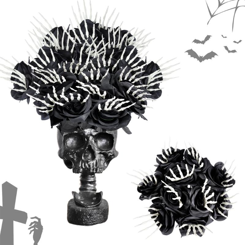 Knochenhand Künstliche Rose mit biegsamem Stiel Seide Halloween Tischdekorationen für Themenparty Innen- und Außenbereich