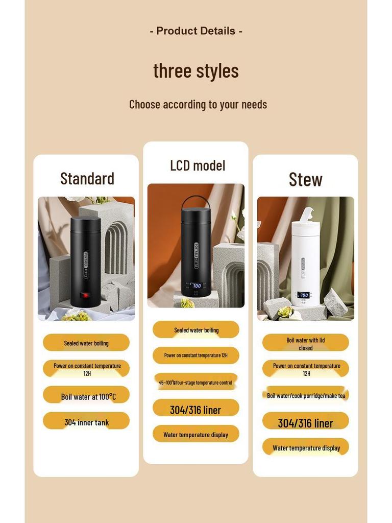 Compact Black Electric Kettle with Temperature Control for Office and Travel