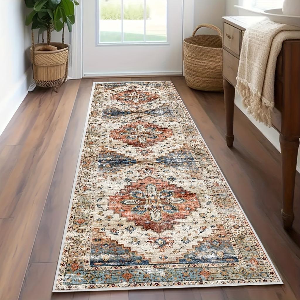 VIKAMA Vintage Bohemian Runner Rug Crystal Velvet Entrance Hallway Runner Laundry Room Bedroom Floor Mat Home Decor