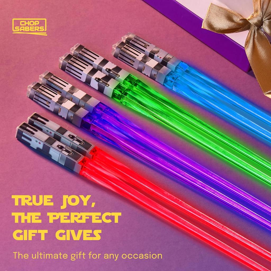 Lightsaber Chopsticks Star Wars Light Up - LED Glowing Light Saber Chop Sticks - Reble Sushi Lightup Sabers Chopstick Set Of 4 Pairs - Blue & Red &