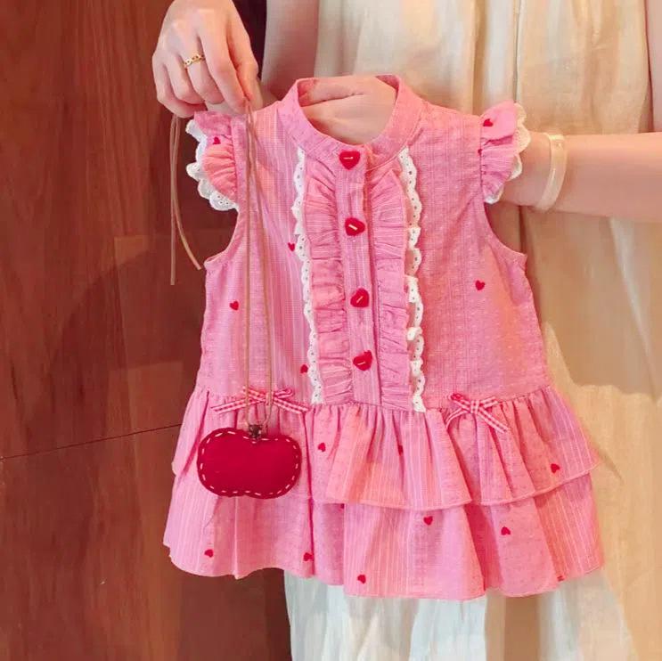Summer Pink Polka Dot Sleeveless Vest Dress Cute Casual Daily Wear Dress for Infant Baby Girls