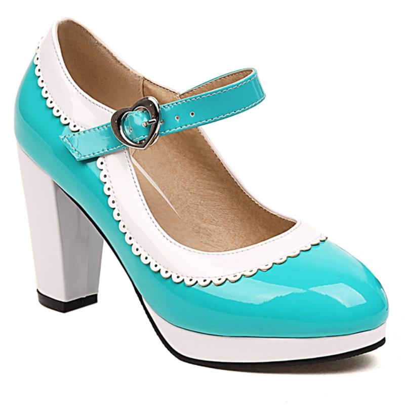

Elegant Women s Mary Janes High Heels Shoes Strap Fashion Patchwork Black Blue Red Heeled Party Wedding Shoes Female Dress Pumps 39