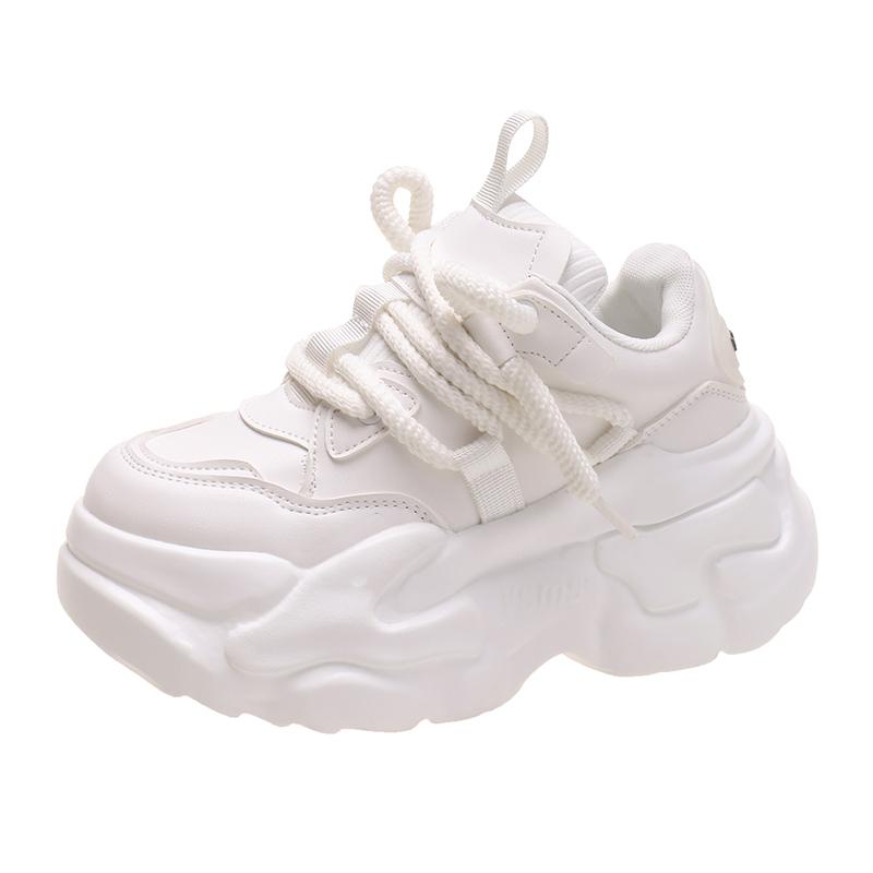 

Модные женские туфли большого размера 43 на высокой платформе, повседневные кожаные туфли, новые осенние толстые кроссовки на танкетке 7 см, скрытые каблуки, обувь для отдыха для женщин 43 белый