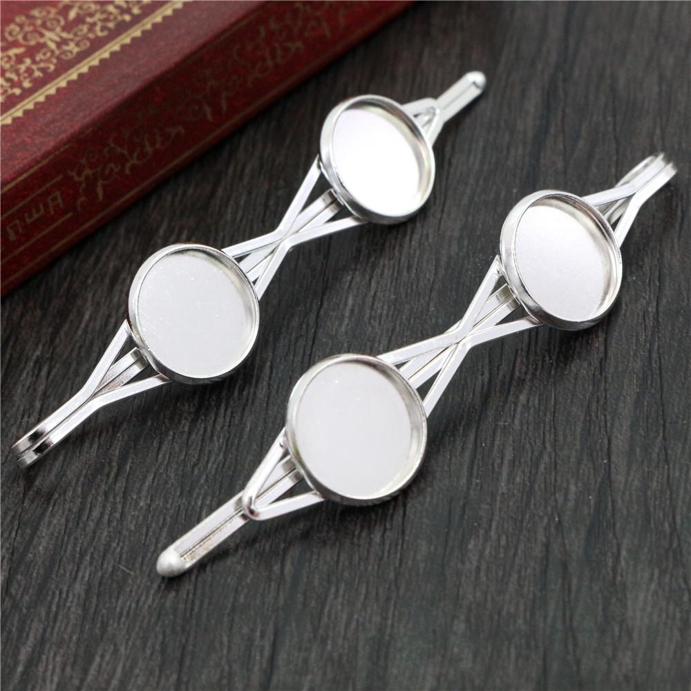 12mm 10pcs Two Cameo High Quality Bronze and Silver Plated Copper Material Hair Clips Hairpin Base Setting Cabochon Cameo