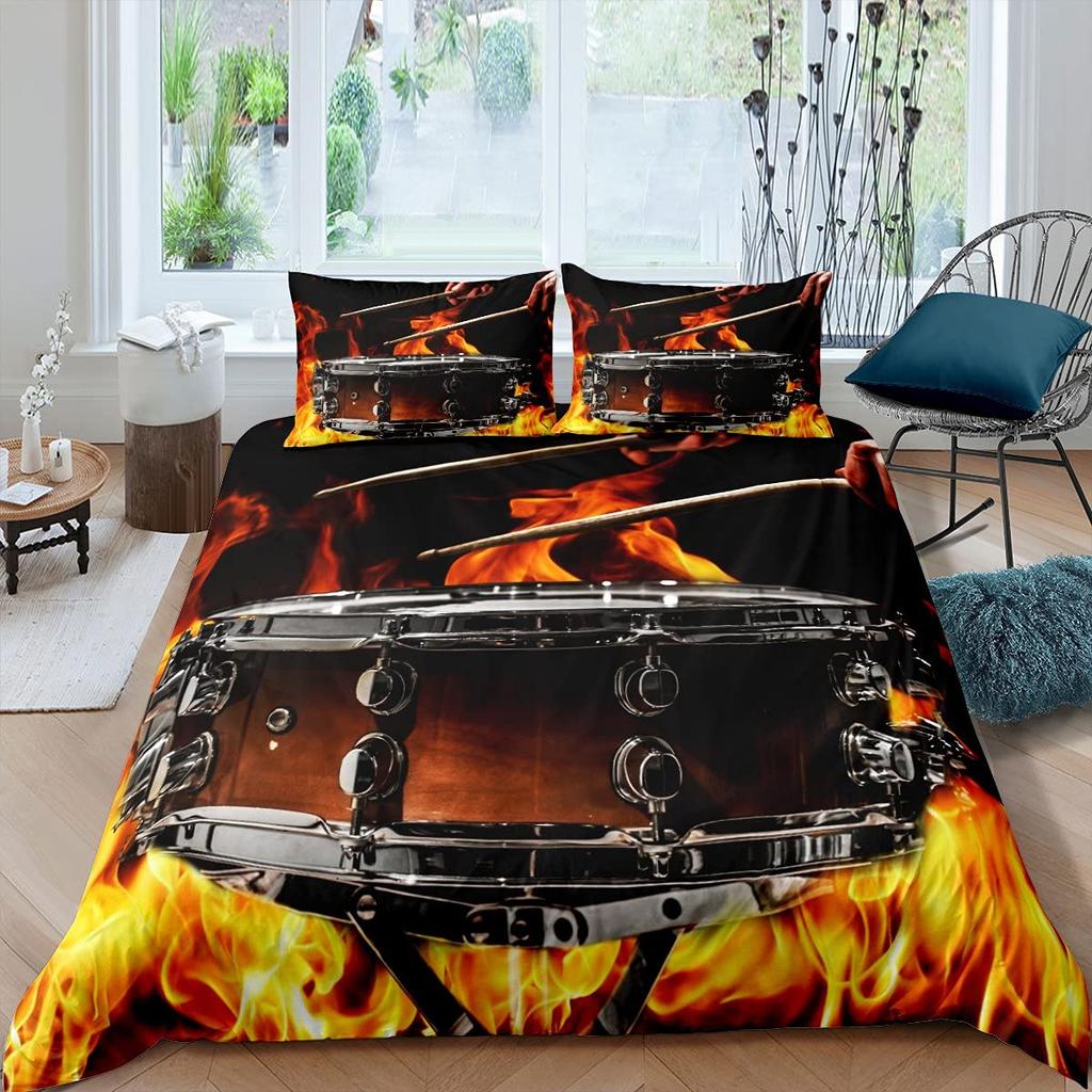 Drum Kit Duvet Cover Sets For Kids Boys Teens Queen Lightweight Quilt Covers Classical Music Bedding Set Room Decor No Comforter