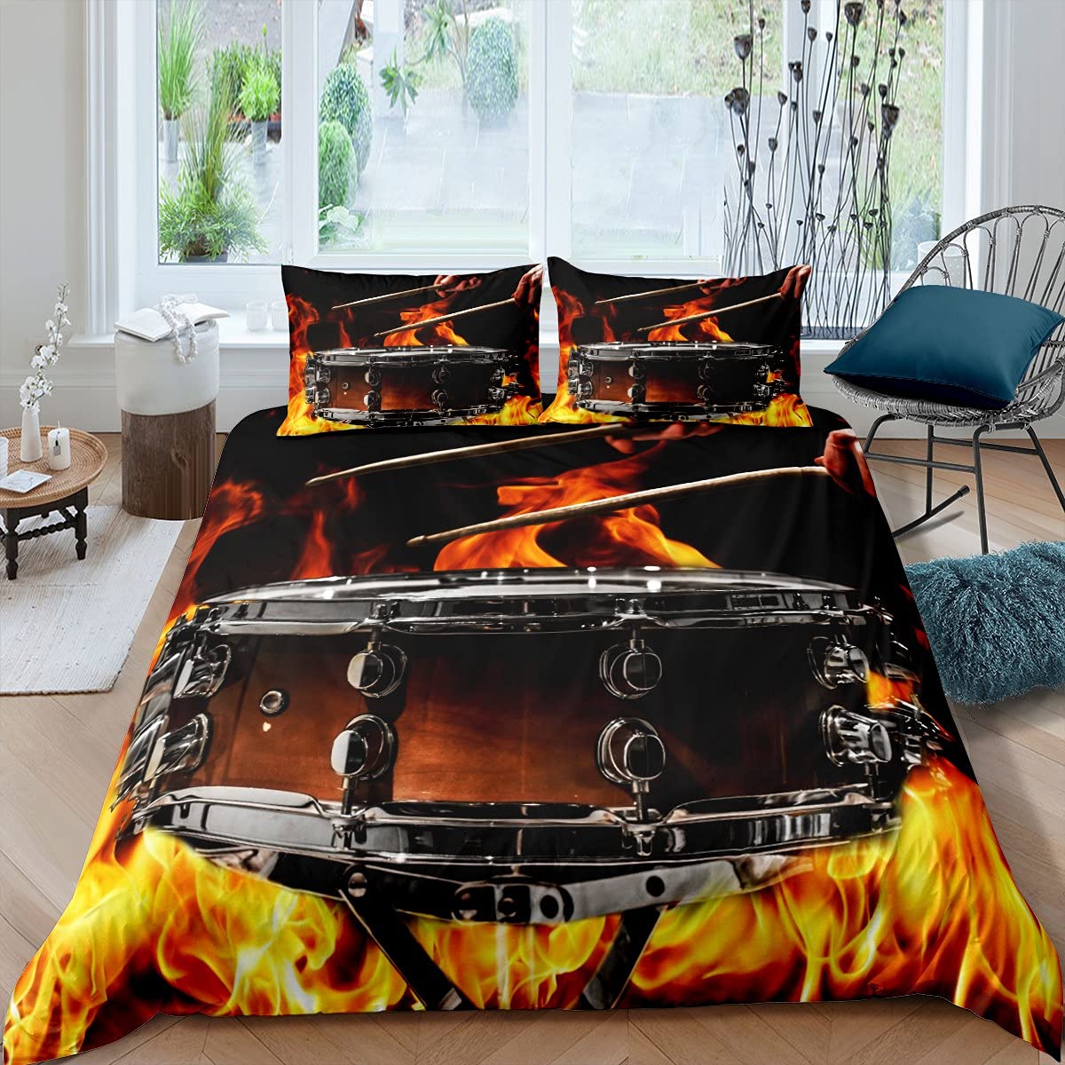 

Drum Kit Duvet Cover Sets for Kids Boys Teens Queen Lightweight Quilt Covers Classical Music Bedding Set Room Decor No Comforter (135x200cm)