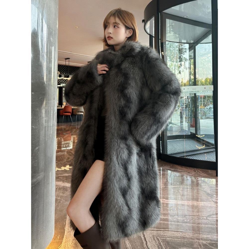 Winter New Fashion Imitation Fox Fur Coat Women's Extended Thickened Loose Environmentally Friendly Fur Coat