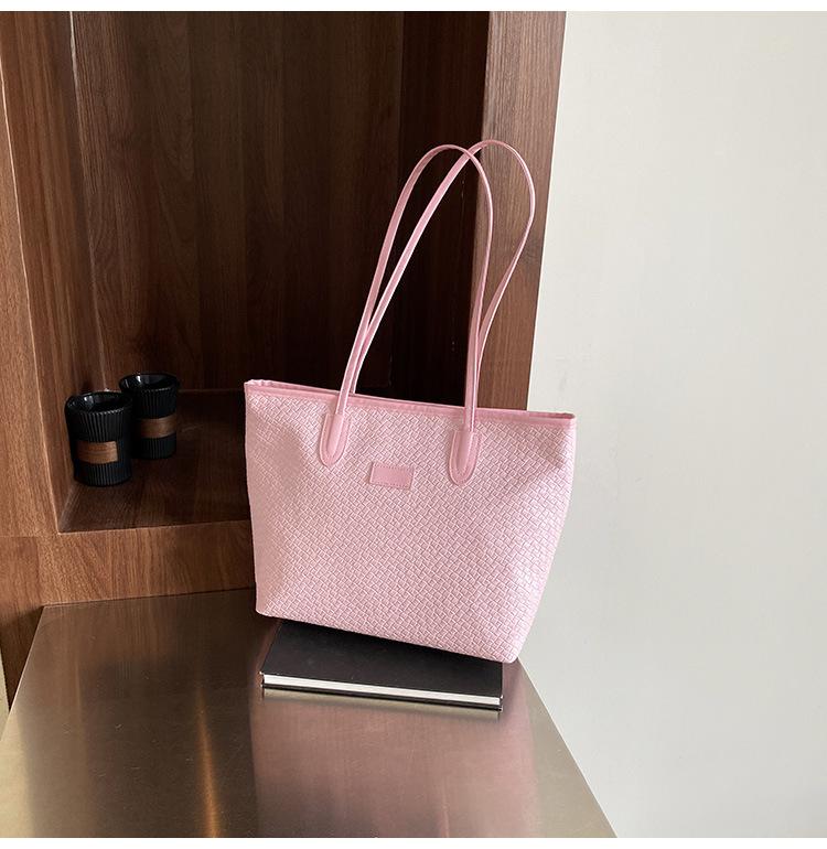 

Чувство моды ретро большая вместимость плетеный узор новая повседневная мода повседневная простая сумка-тоут на плечо розовый