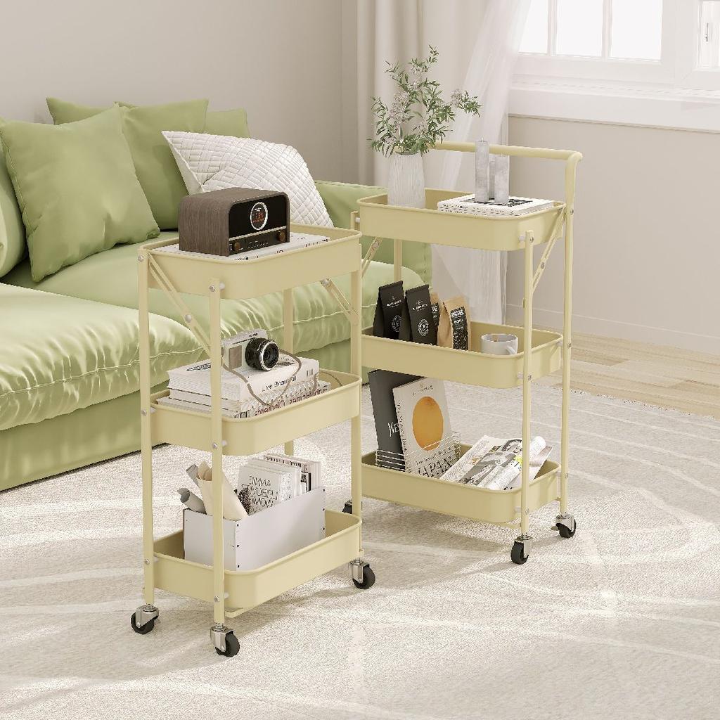 Foldable storage rack without installation, bathroom mobile cart, floor standing kitchen storage, snacks