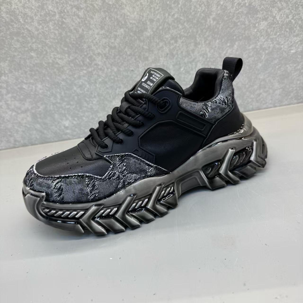 

Men’s 2025 Genuine Leather Thick Sole Height Increasing Casual Sneakers - Breathable, Versatile, Trendy Dad Shoes. 39 чёрный