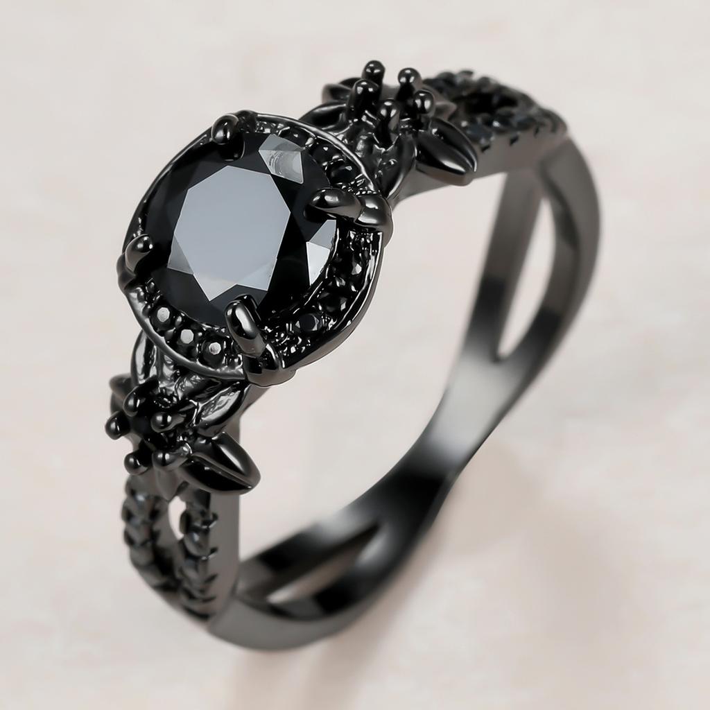 Dark Black Gold Set with Diamonds Full Set with Diamond Rings Ring Set with Rings