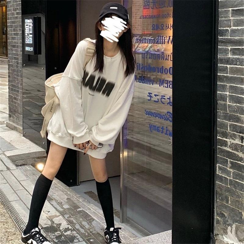 Retro Oversized Sweatshirt Women Letter Print Casual Loose Pullover Top