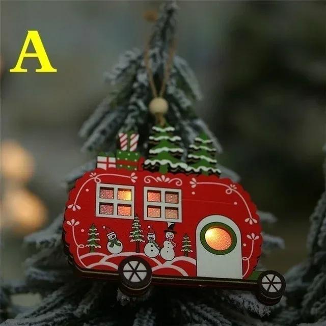 Christmas LED Light Tree Star Car Wooden Pendants Ornaments Xmas DIY Wood Crafts Kids Gift Festival Party Supplies