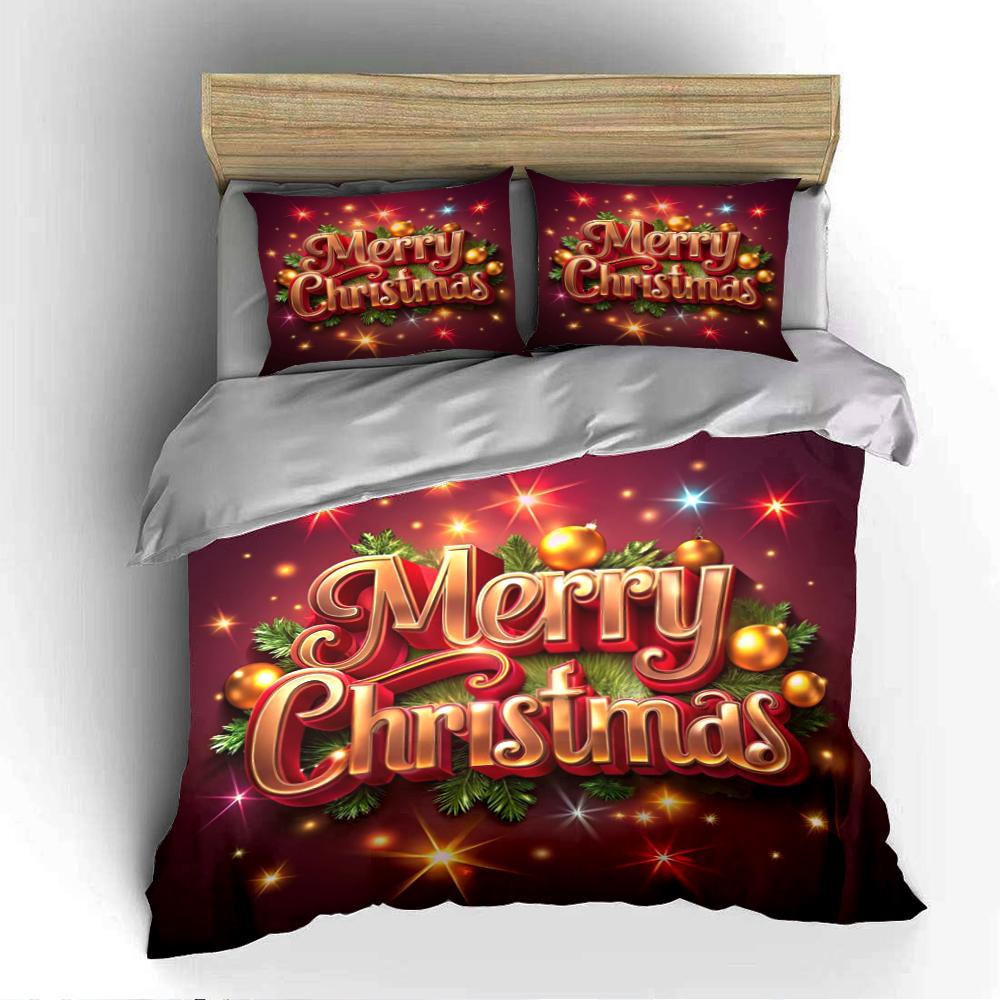 Christmas Santa Claus Holiday Bedding Set Bedding set (1 duvet cover, 2 pillowcases, duvet not included)