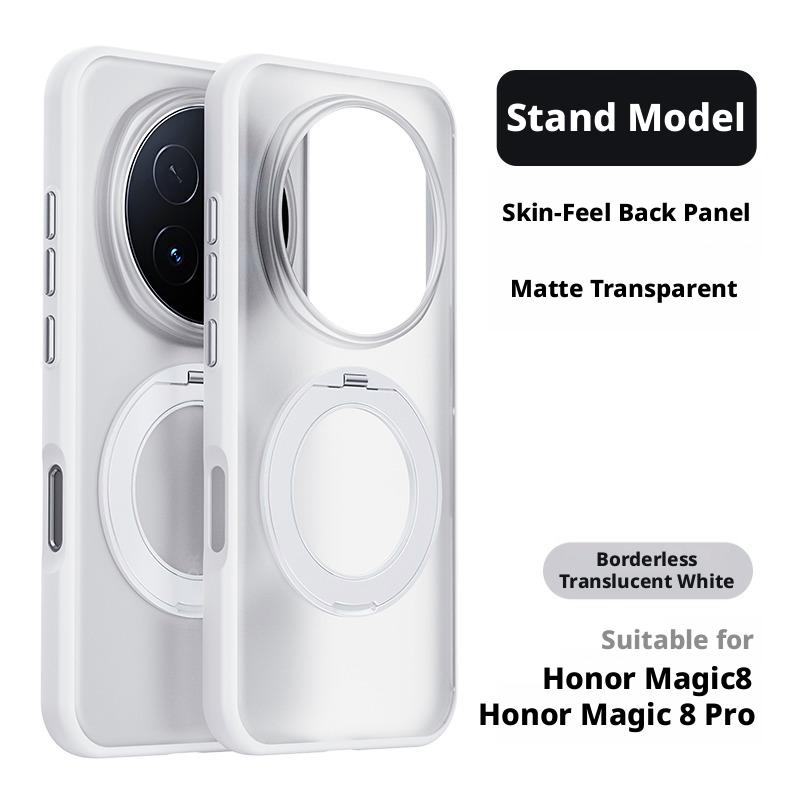 For Honor Magic 8/Magic 8 Pro/Magic8 Pro Case Skin-feel Matte Translucent 360° Holder Ring Magnetic Anti Slip Protective Cover