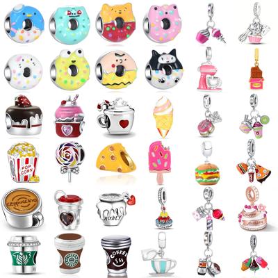 New -Selling Doughnut Ice Cream Coffee Honey Cake Charm Fashionable Pendant Fit Original Women Bracelet Jewelry Gift