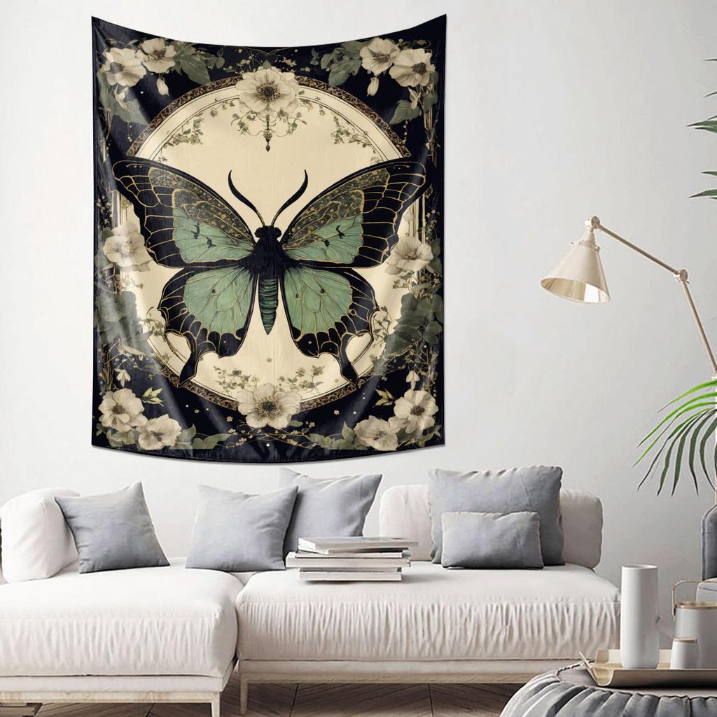 Elegant Green Butterfly  Flower Tapestry Ideal Artwork for Bedroom Decoration