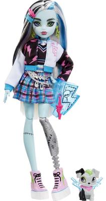 Monster high Frankie Stein Avec Accessoires Et Animal De Mode Cheveux Noirs Et Jouet 3 HHK53 Poupée Compagnie, Poupée Articulée, Méchés Bleus, Enfant,