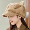 New Style Rabbit Fur Octagonal Hat Women's Fashionable Plush Hat Cat Ear Thermal Cap Wide-Circumference Head Wrap