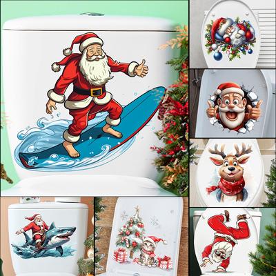 Bathroom Toilet Seat Sticker Christmas Elk Santa Claus Self-Adhesive Decals Removable Stickers Bathroom Wallpaper Home Decor