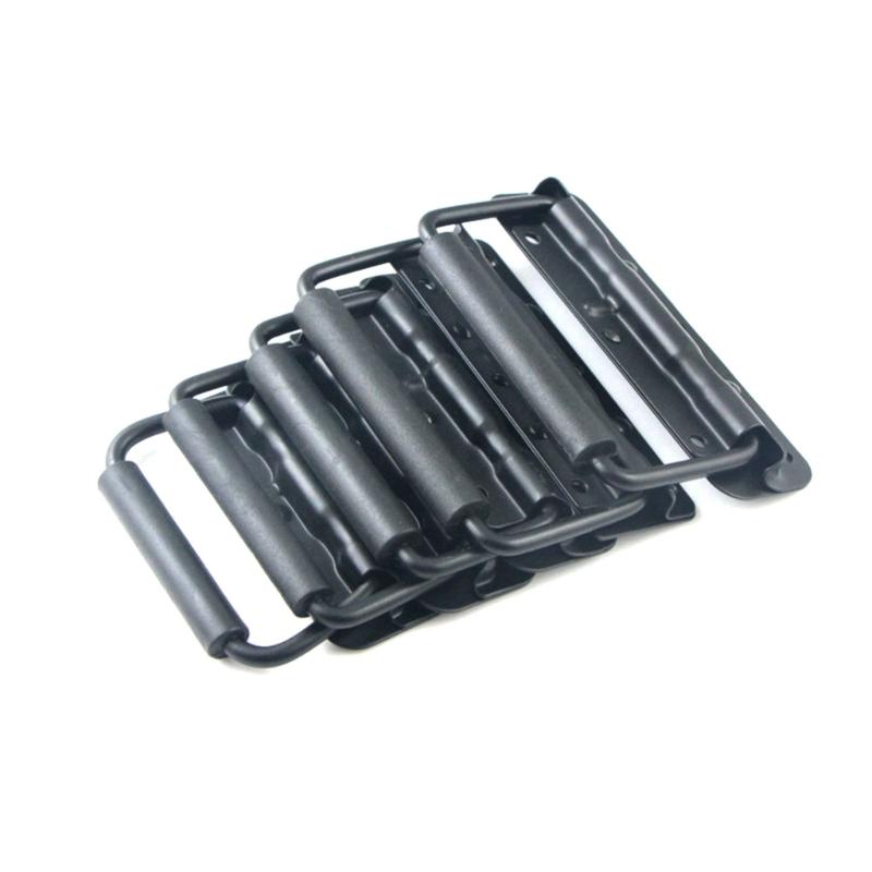 Black Spring Loading Cupboard Handles Foldable Iron Hardware Space Saving Solution Smooth Grip 6pcs for Kitchen Bathroom