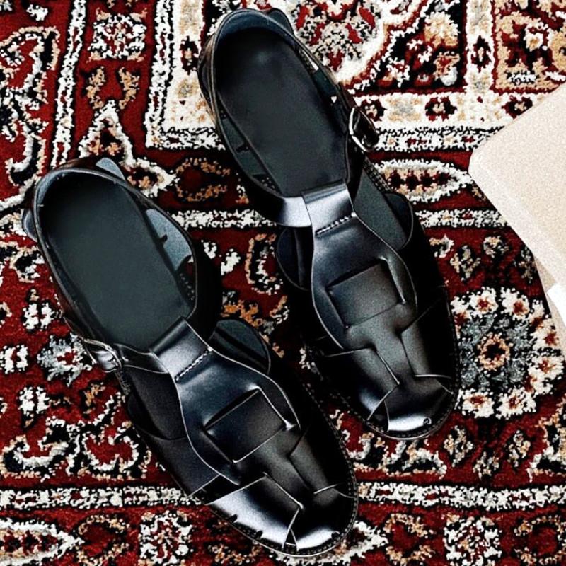 Fashion Fashion Woven Hollow Round Toe Roman Women Sandals Belt Buckle Back Strap Slide Sandals Summer Luxury Designer Non-slip Slippers