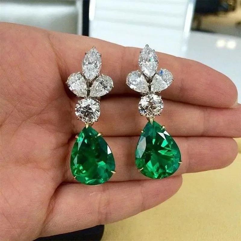 2026 New Style Fashion Green Crystal Pendant Earrings for Women's Engagement Party Accessories with Noble Unique Zircon