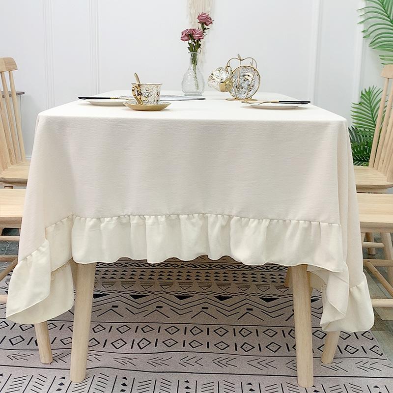 Chenier Tablecloth Plain Dining Table Cloth Lotus Leaf Skirt White Round Table Rectangular Dining Table Household Table And Chairs