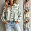 2026 Womens Striped Turn-Down Collar Long Sleeve Loose Fit Shirt Casual Oversized Top Blue Pink Khaki