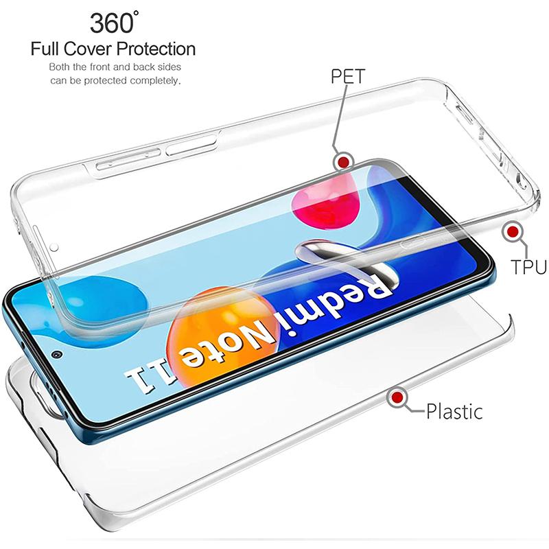 Custodia 360° Full Body Per Xiaomi Redmi Note 11 / Note 11S, Doppio Strato TPU Morbido E PC Rigido, Trasparente Con Protezione Schermo Inclusa