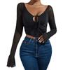Women's Solid Street Spice Tie Knit Long Sleeve Top