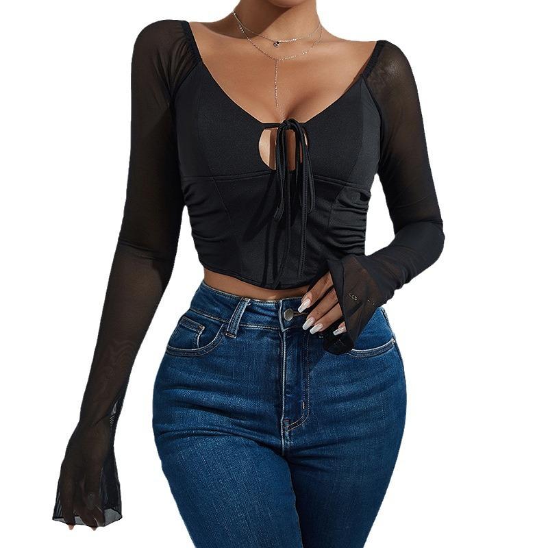 Women's Solid Street Spice Tie Knit Long Sleeve Top