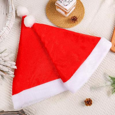 Red Santa Hat with Gold Velvet Plush Edge and Big Pom Pom for Adults and Children